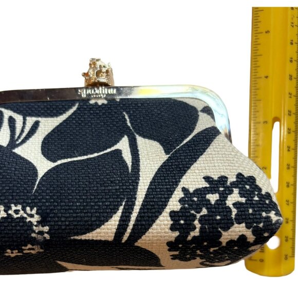 Spartina 449 Bee Kiss Lock Coin Purse Woven Linen Clutch Black Cream - Picture 4 of 10